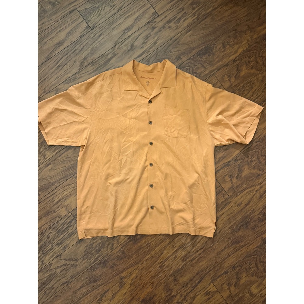 Tommy Bahama Mens XL Orange 100% Silk Tropical Jacquard Camp Shirt Short Sleeve